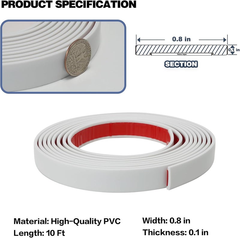 JSIWOTH Peel and Stick Trim, 0.8 in x 10 Ft Waterproof Molding Trim for Walls, Mirror Frame,Baseboard, Flexible & Self-Adhesive Trim White(Paintable) - Image 2